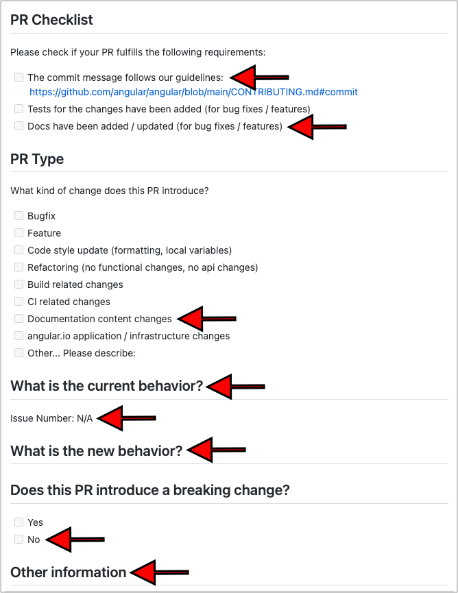 Screenshot of pull request form