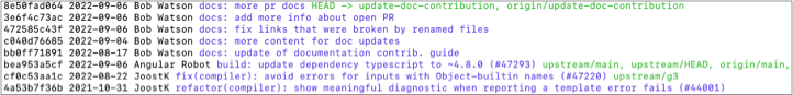 Screenshot of git log output