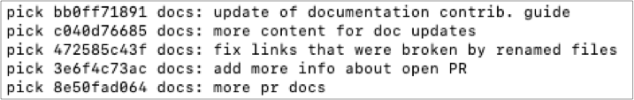 Screenshot of git rebase editor screen