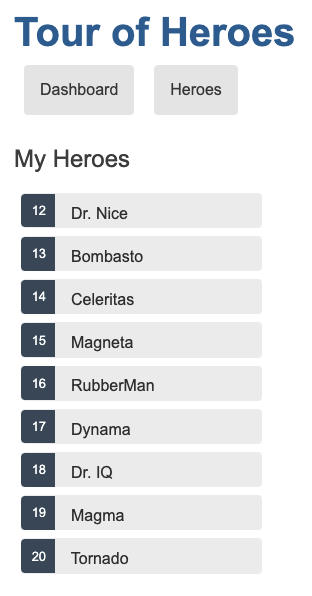 Output of heroes list application