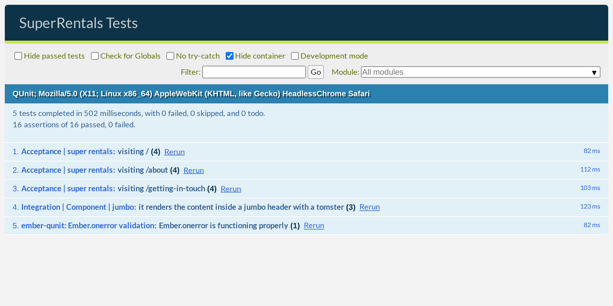 Tests still passing with our component test