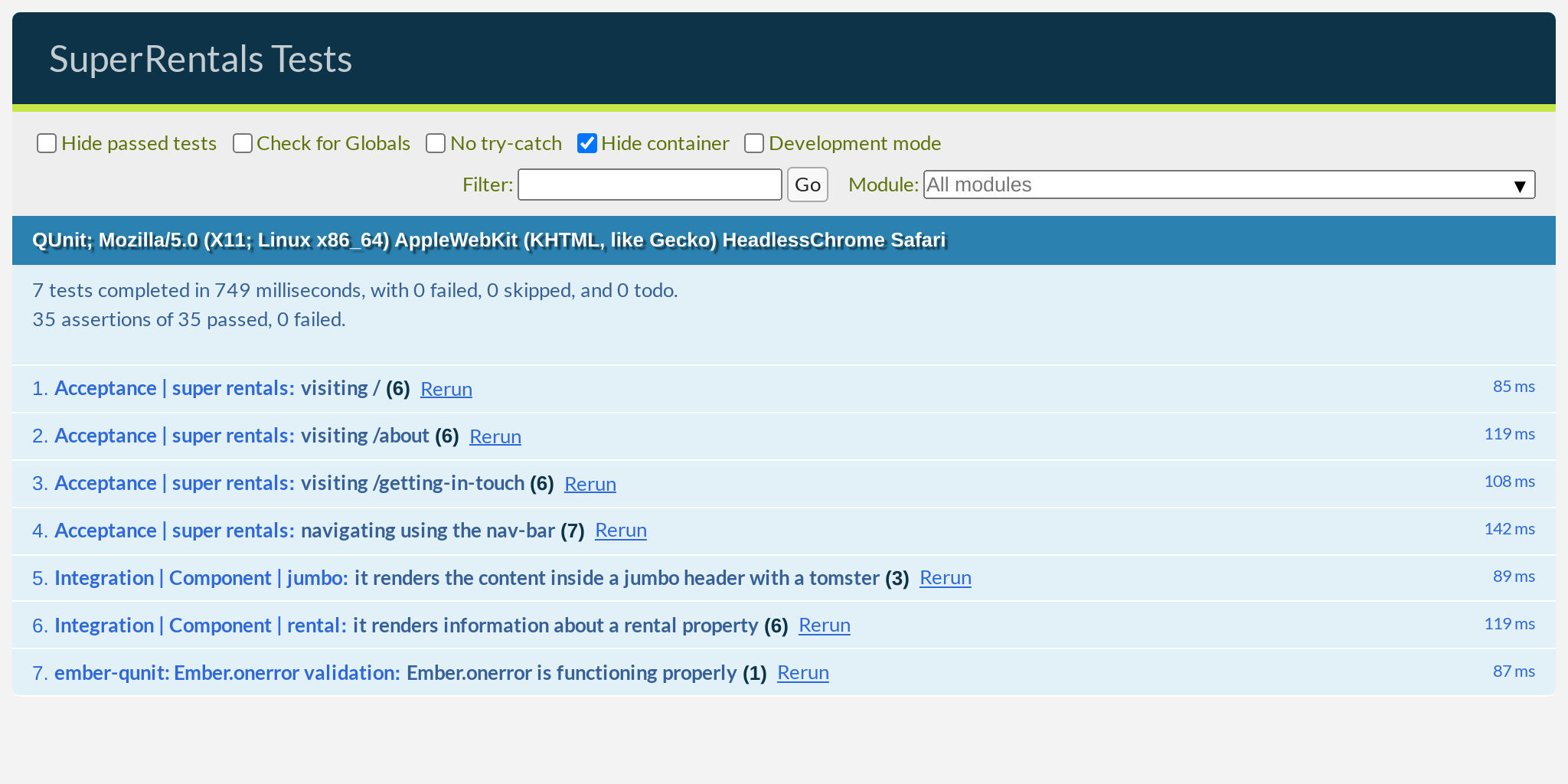 Tests passing with the new <Rental> test