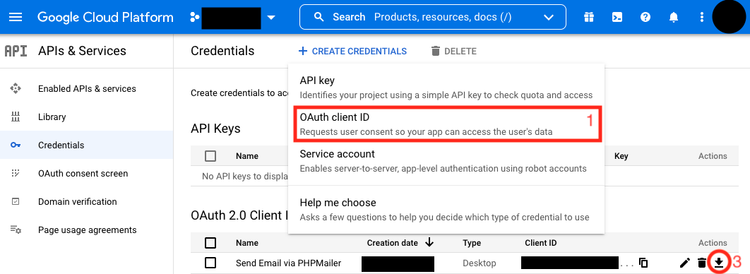Step 1 for registering Google OAuth client