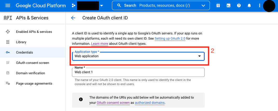 Step 2 for registering Google OAuth client