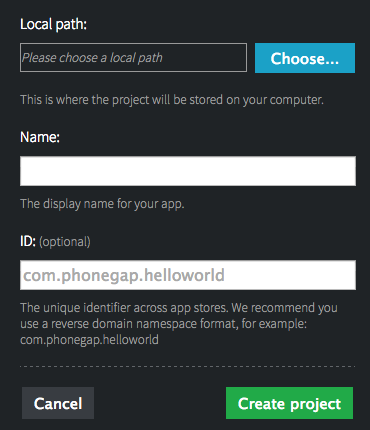 Create New Project Dialog