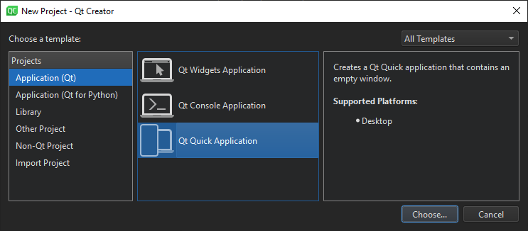 New Project dialog
