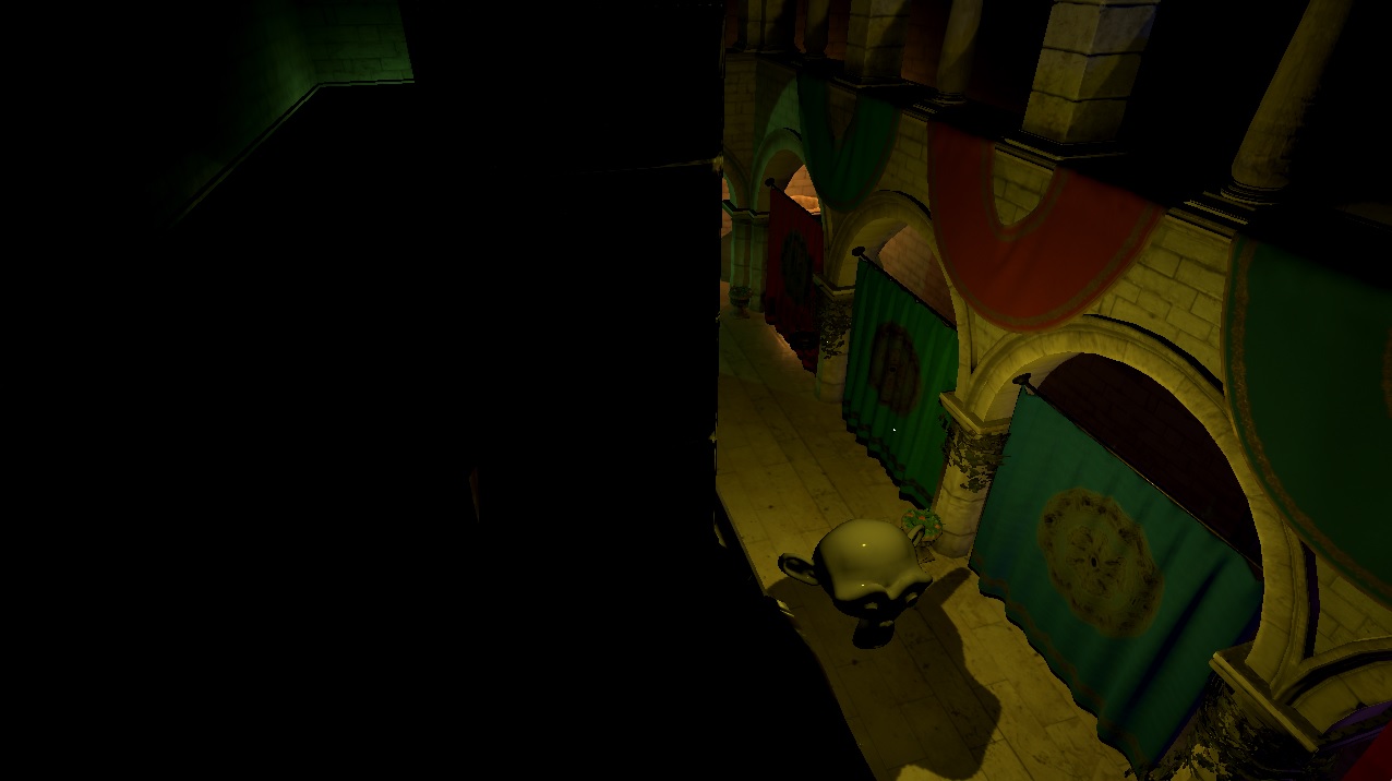 Scene with Sponza and Suzanne models and 5 point lights