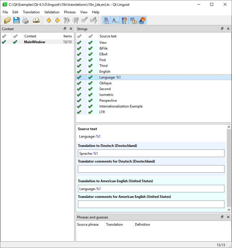 Two TS files open in Qt Linguist