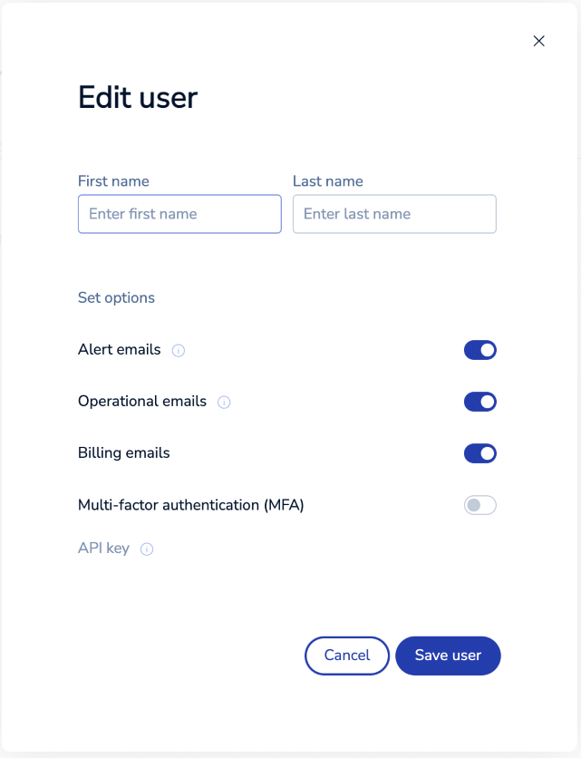 Use the Edit User dialog to change the details for a user