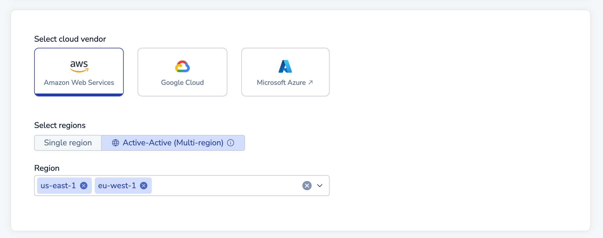 When you enable Active-Actve, you need to specify the regions for each database instance.