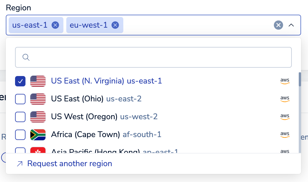 Use the Region drop-down to select the regions for your Active-Active database.