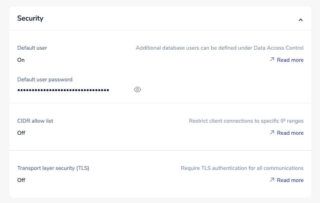 Use the Security settings to control access to your database.