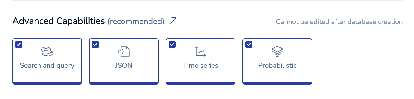 For Pro databases, you can select the capabilites included in your database.