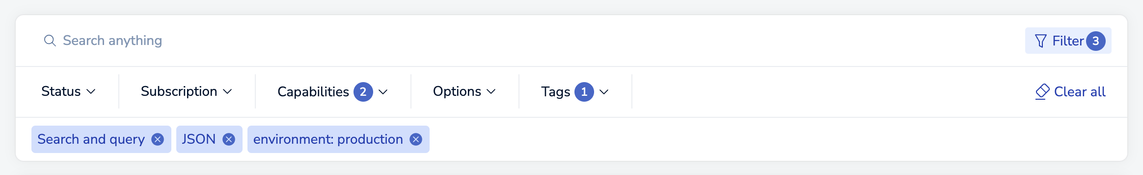 Use the filter toggle to display filter options.