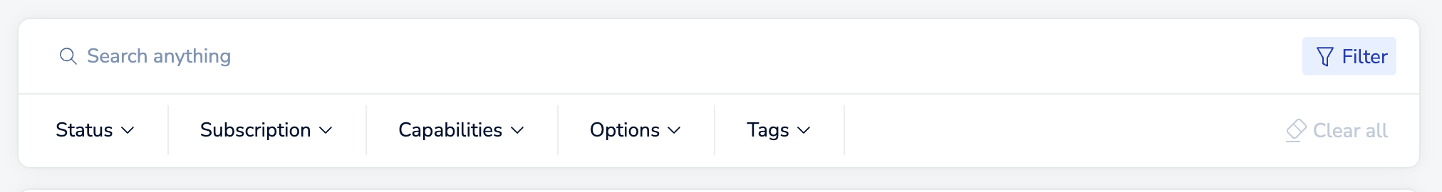Use the filter toggle to display filter options.