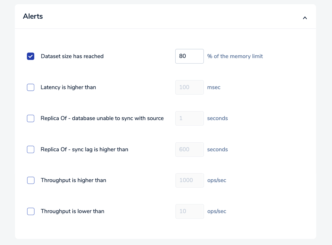 The Alerts section defines the notification emails and their triggering conditions.