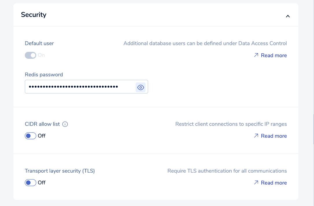Use the Security settings to control access to your database.