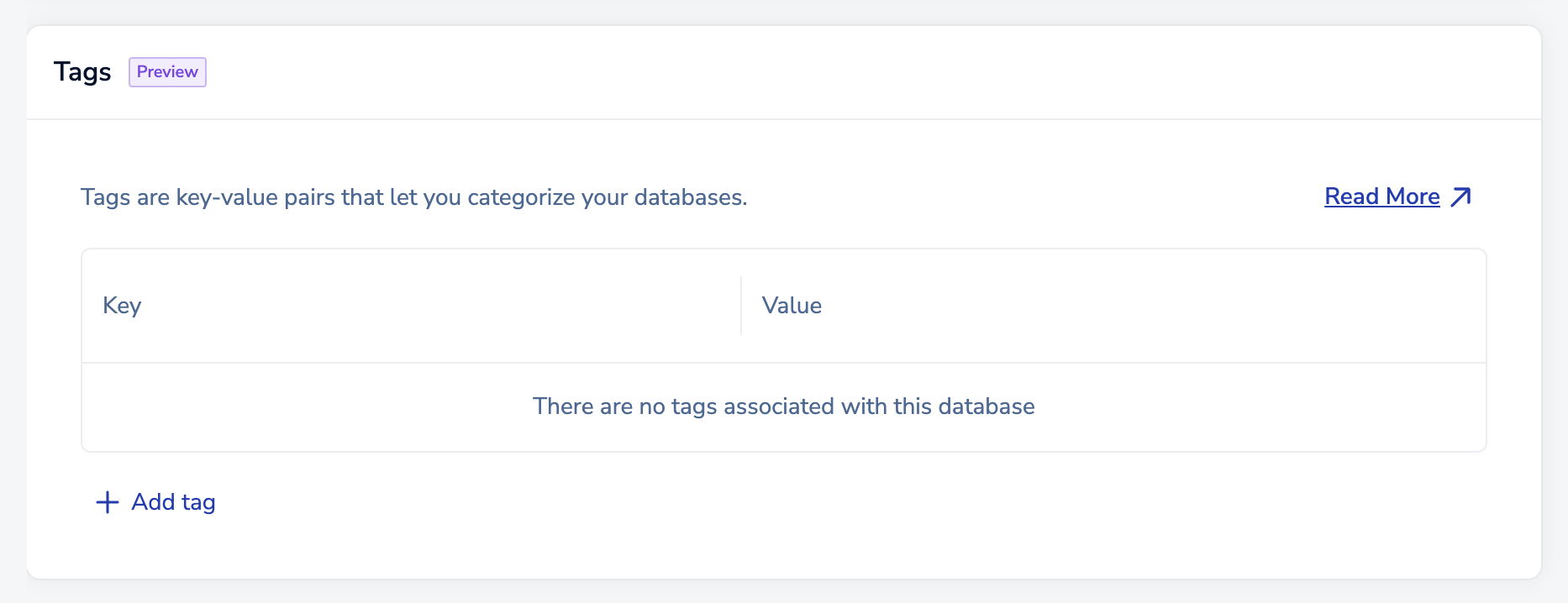 Use the Tag settings to add tags to the database.
