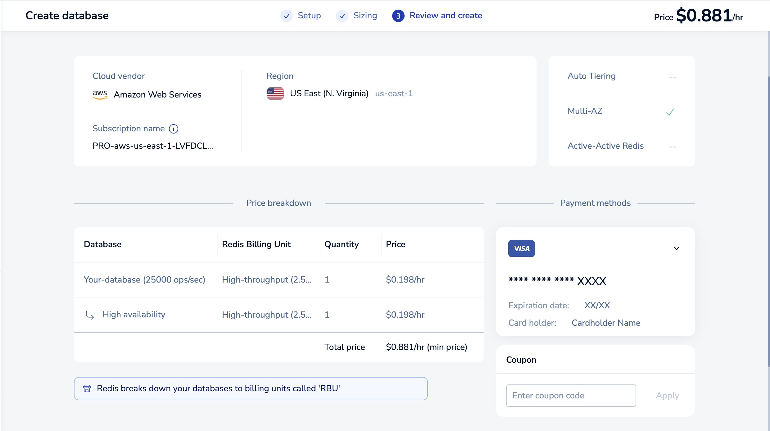 The Review & Create tab of the New Flexible subscription screen.