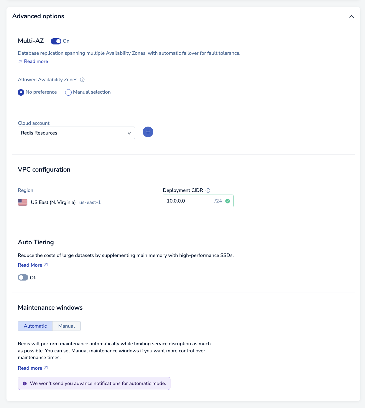 The Advanced settings of the Setup tab.