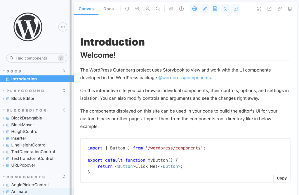 Screenshot of the Storybook tool