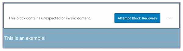 Screenshot of "This block contains unexpected or invalid content message."
