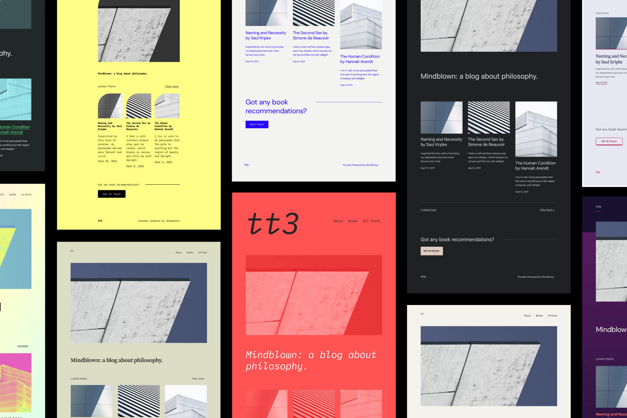 Grid of various design variations of the Twenty Twenty-three WordPress theme.