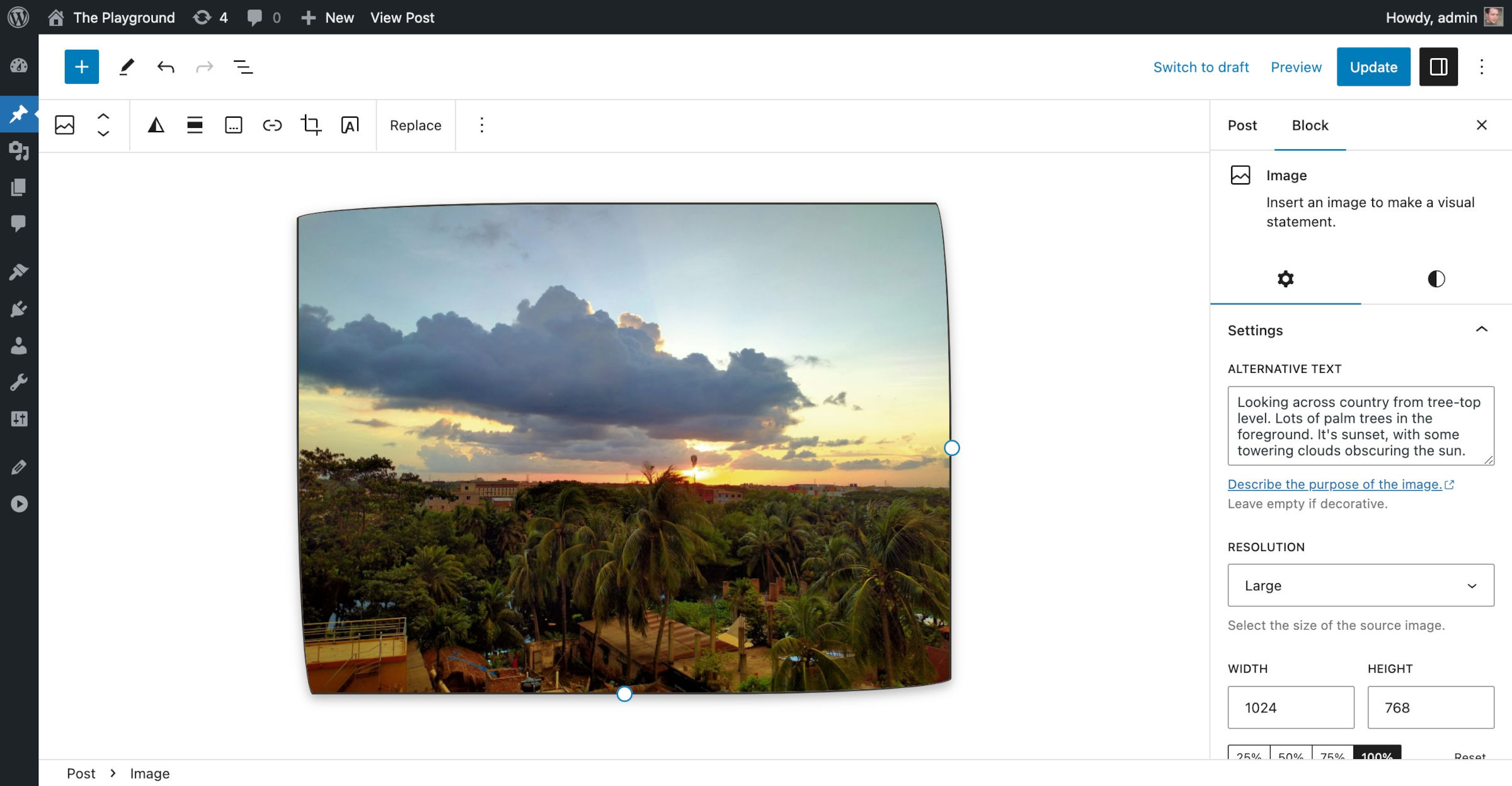 WordPress post editor with an image that has a hand-drawn border.
