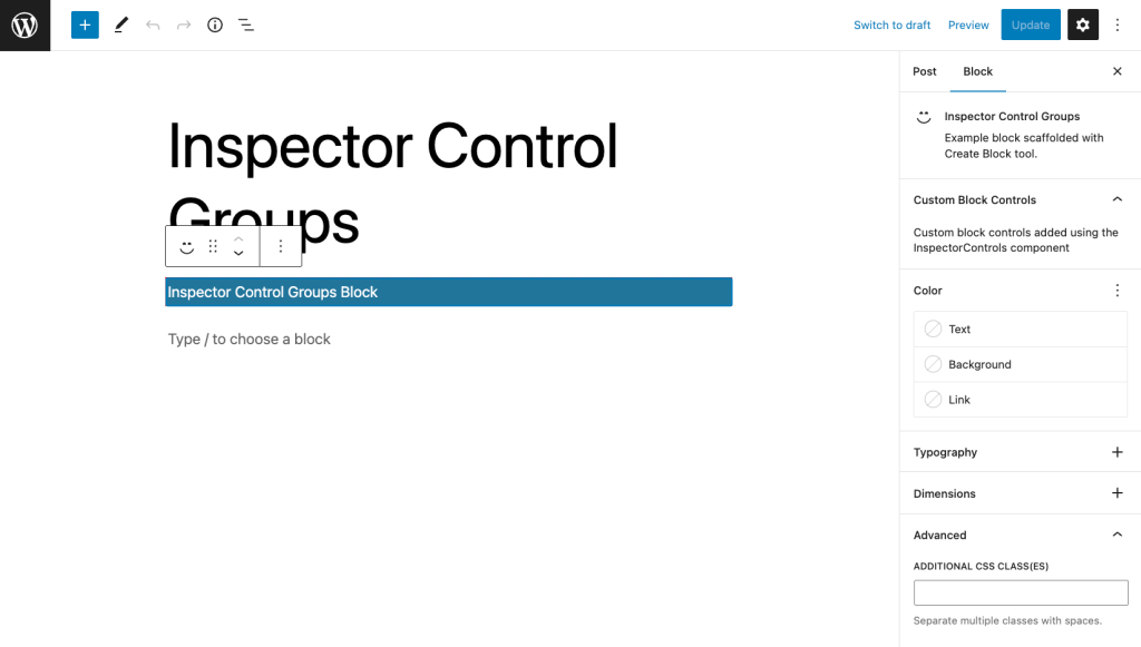 block inspector controls in a single column