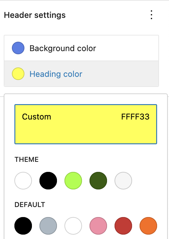 Screen shot of color controls in the settings sidebar