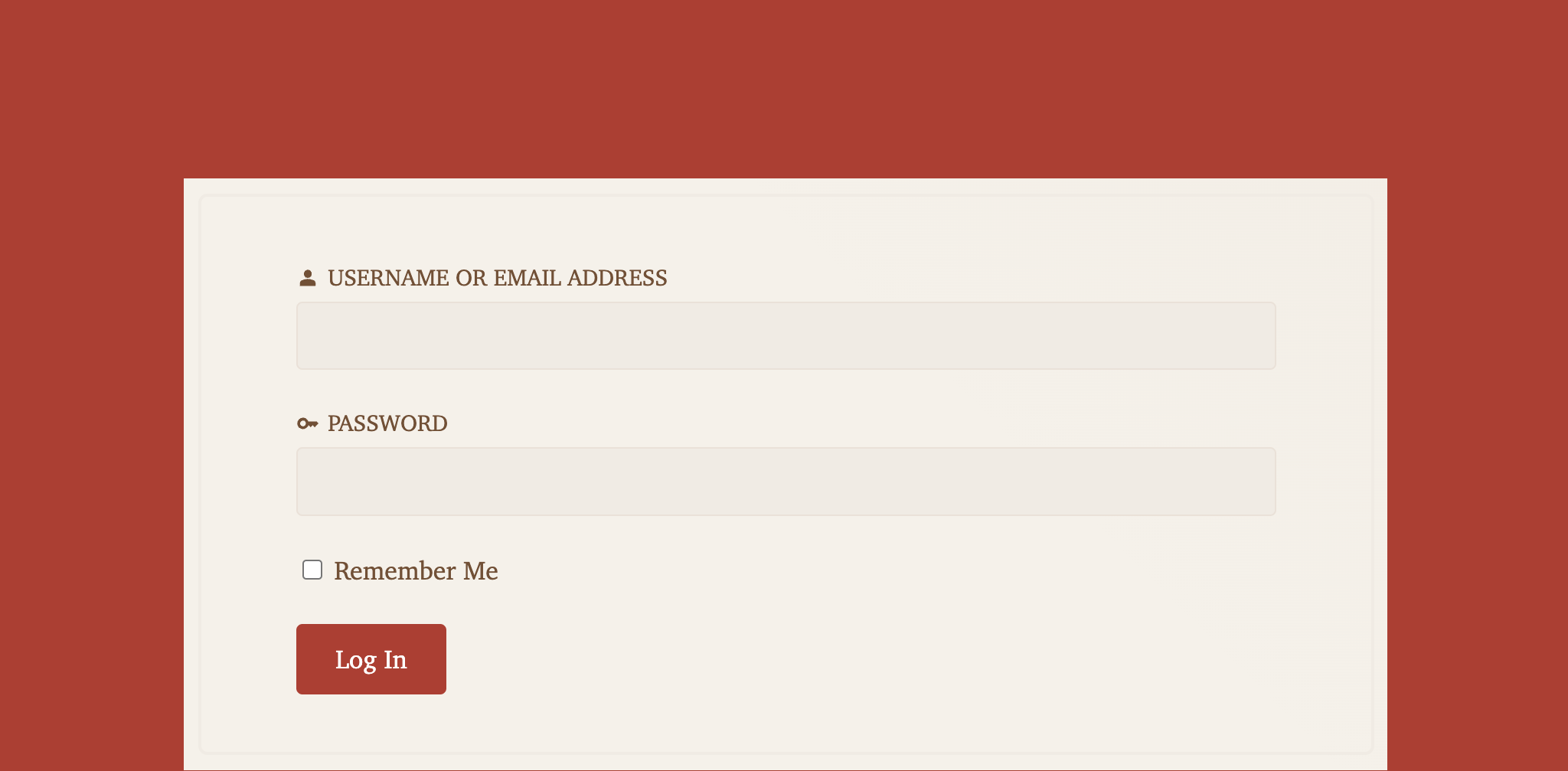 A login form example set on a brownish-red background. The form itself is a light brown with slightly darker input fields.