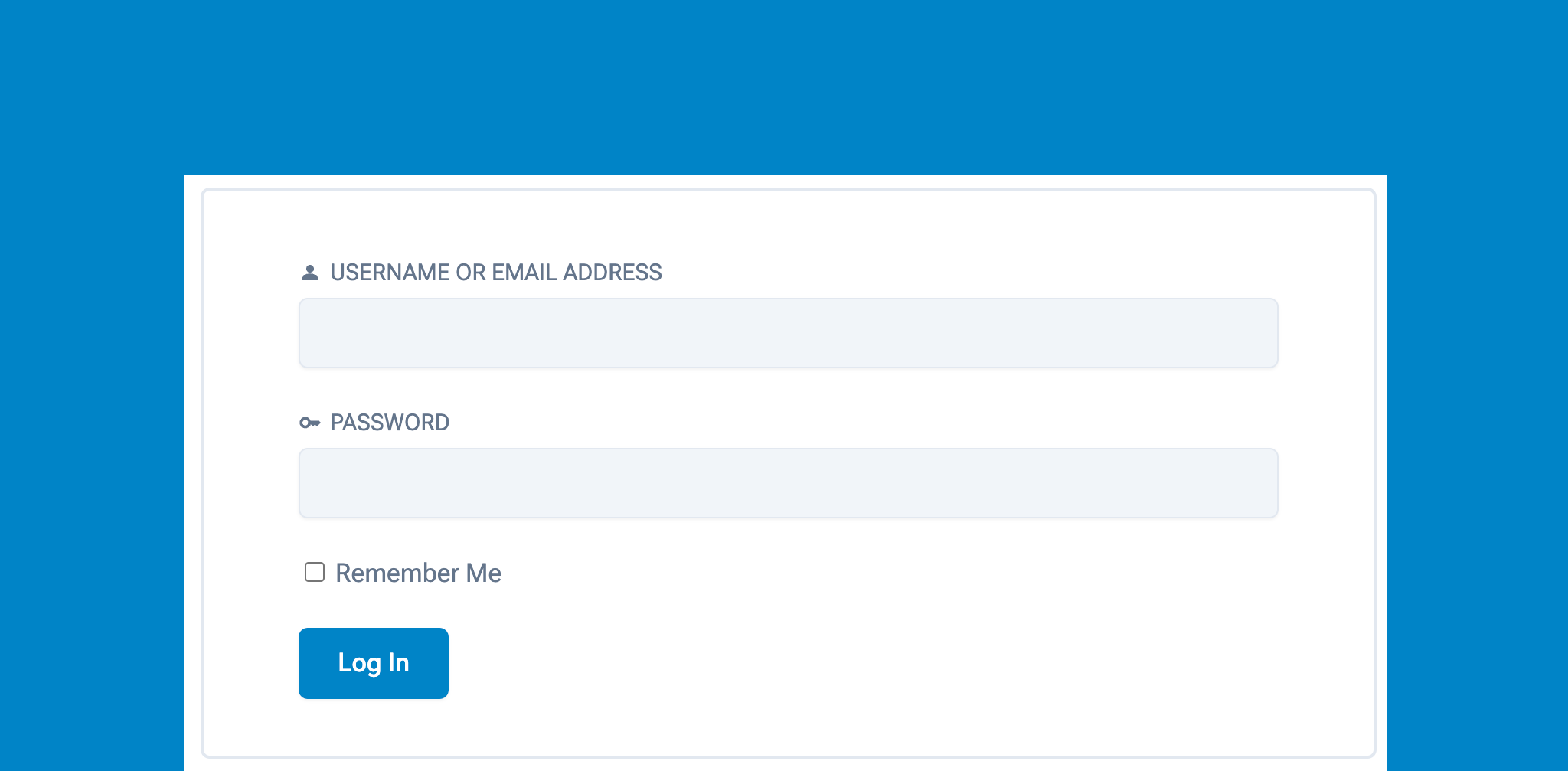 A login form example set on a blue background. The form itself is white with gray input fields.