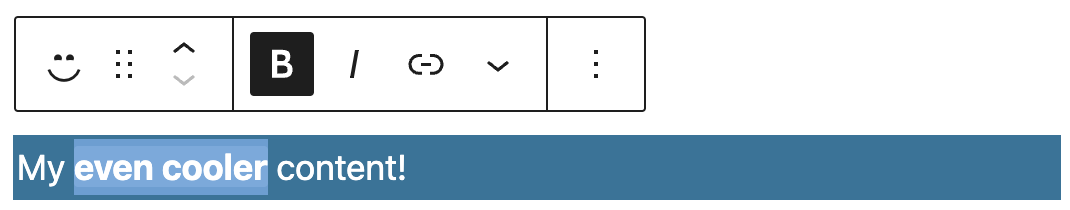 bold text in simple block and block toolbar in editor