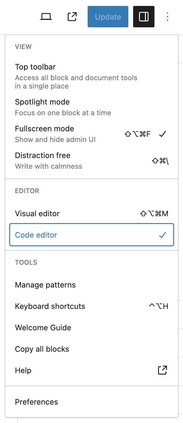 Sidebar to change setting to code editor