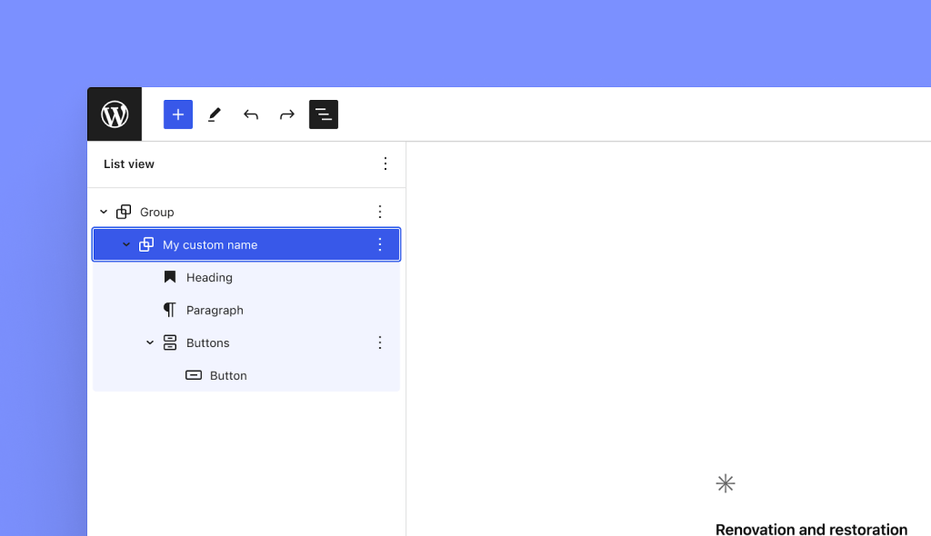 Screenshot - renaming group blocks. 