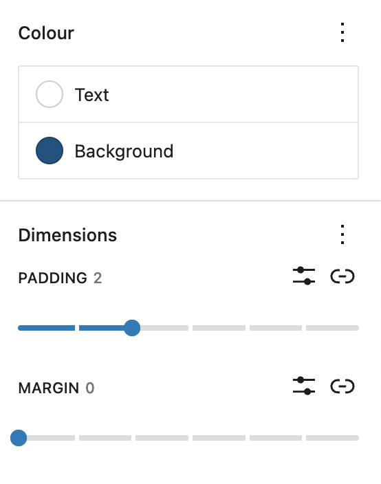 Screenshot of controls in the settings sidebar
