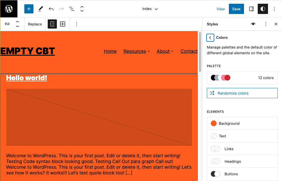 Screenshot showing customizing style elements with Global Styles