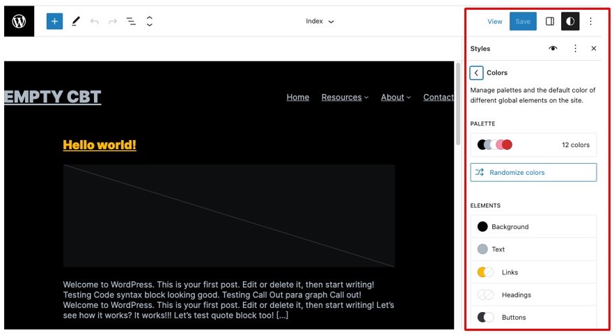Screenshot showing the Site Editor’s Global Styles menu sidebar