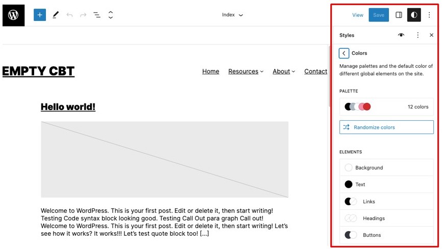Screenshot showing how to create style variations of an active theme using Global Styles