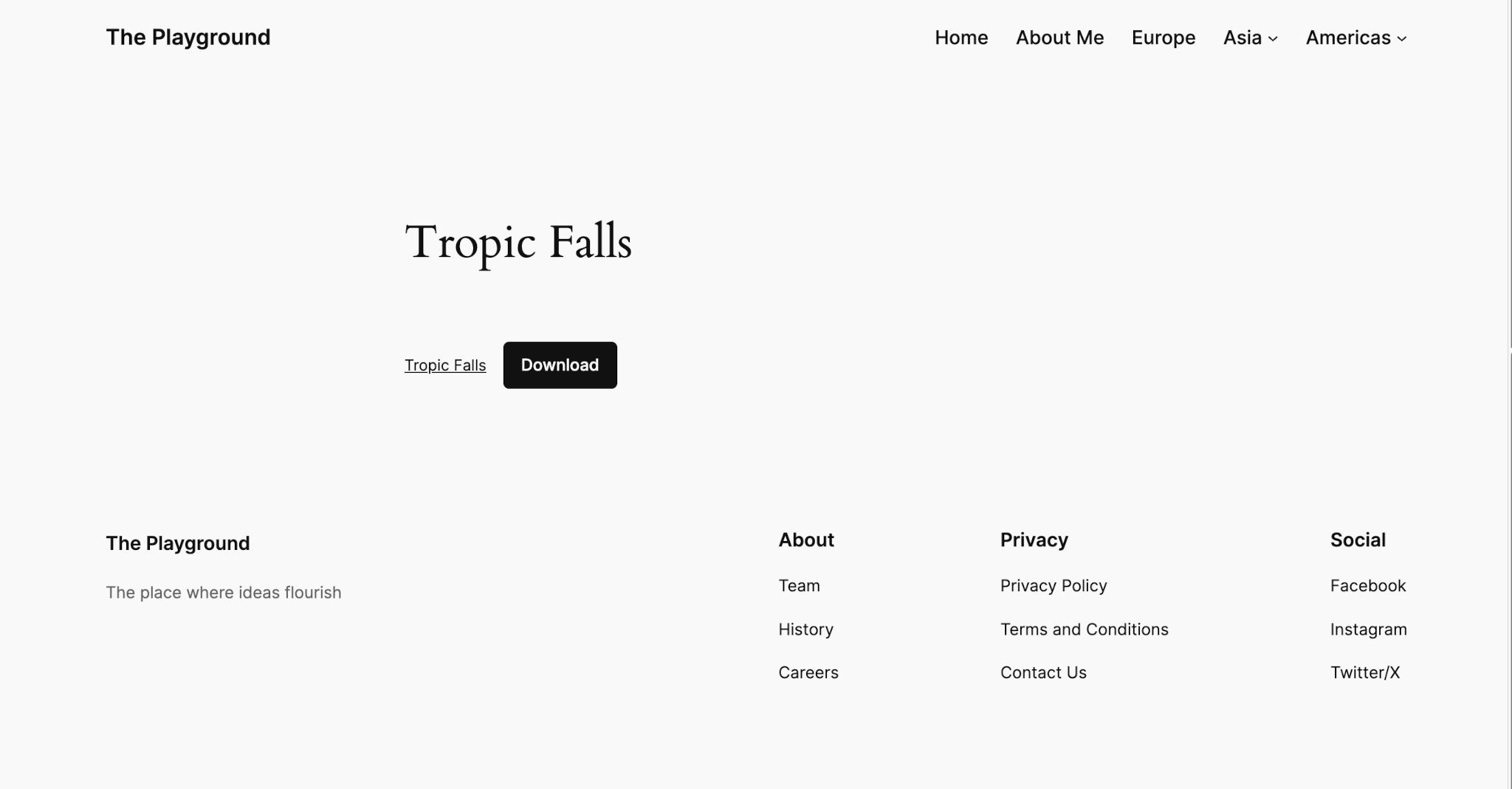 Attachment view on the front end of the site. The page is mostly empty but shows a title and download button for a file.