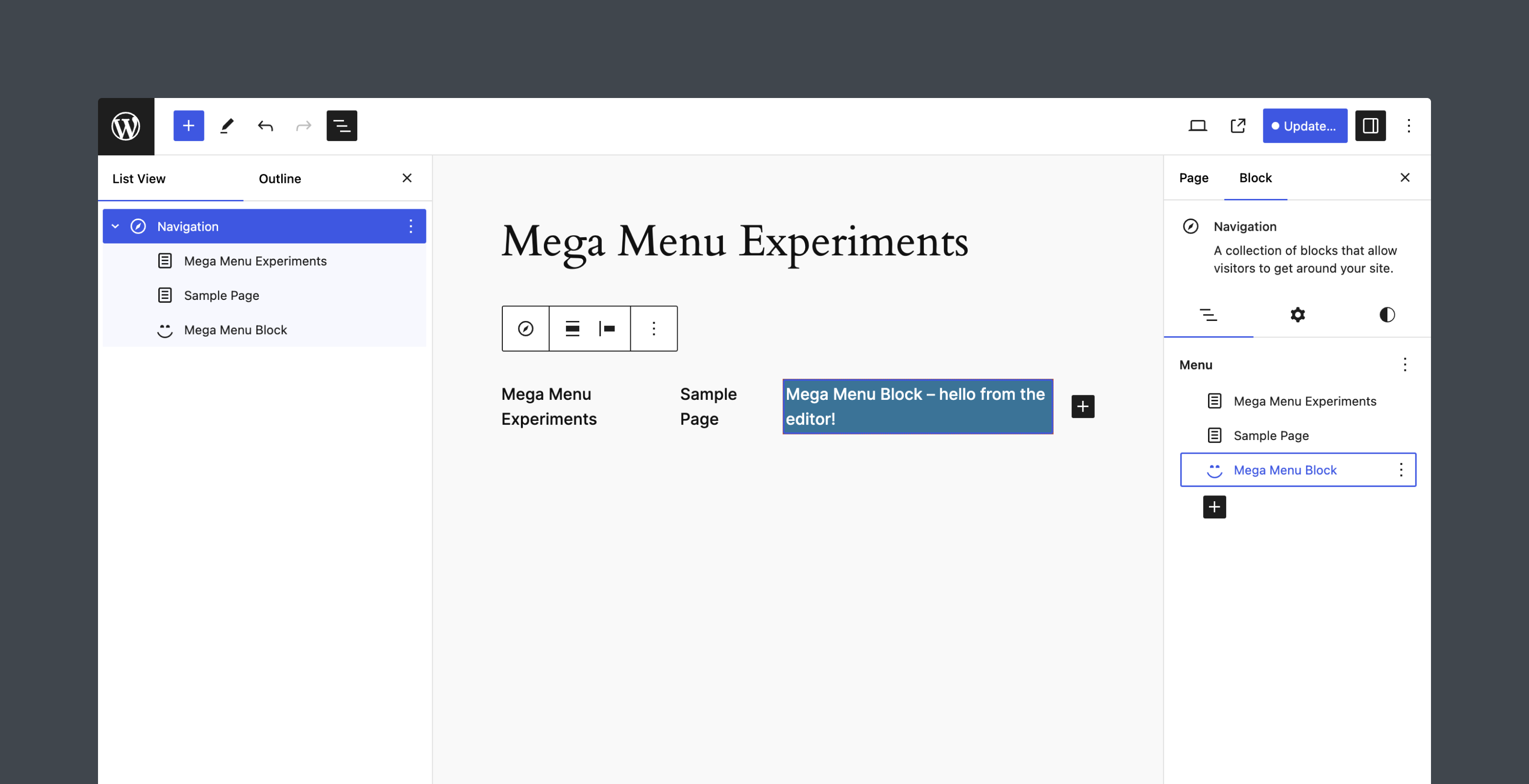 The Mega Menu Block can now be added to the Navigation block.