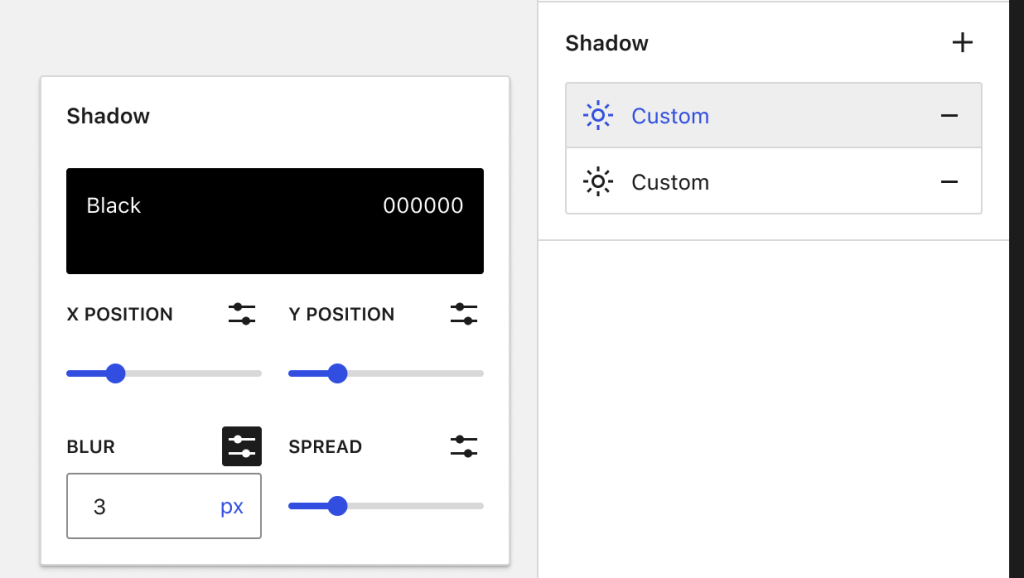 Screenshot with advanced shadow controls, that are explored by the design team.