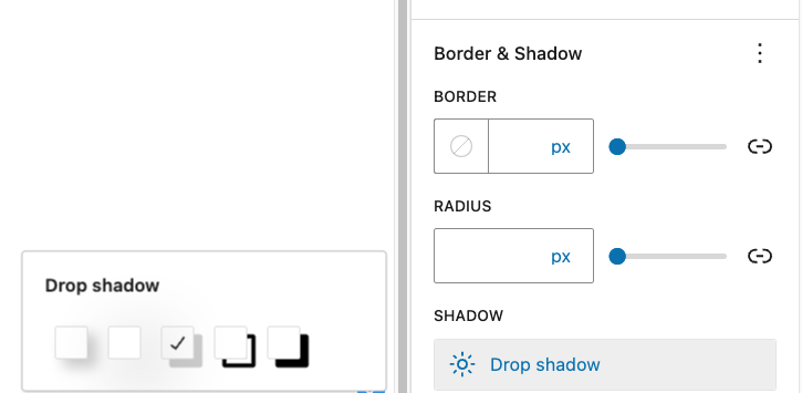 Screenshot of sidebar Border & Shadow section