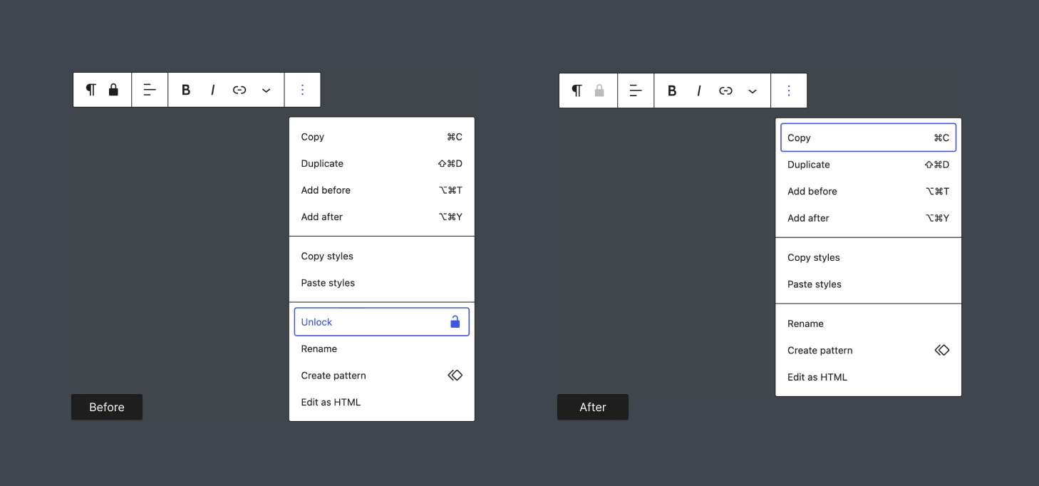 Disable the user interface for locking blocks