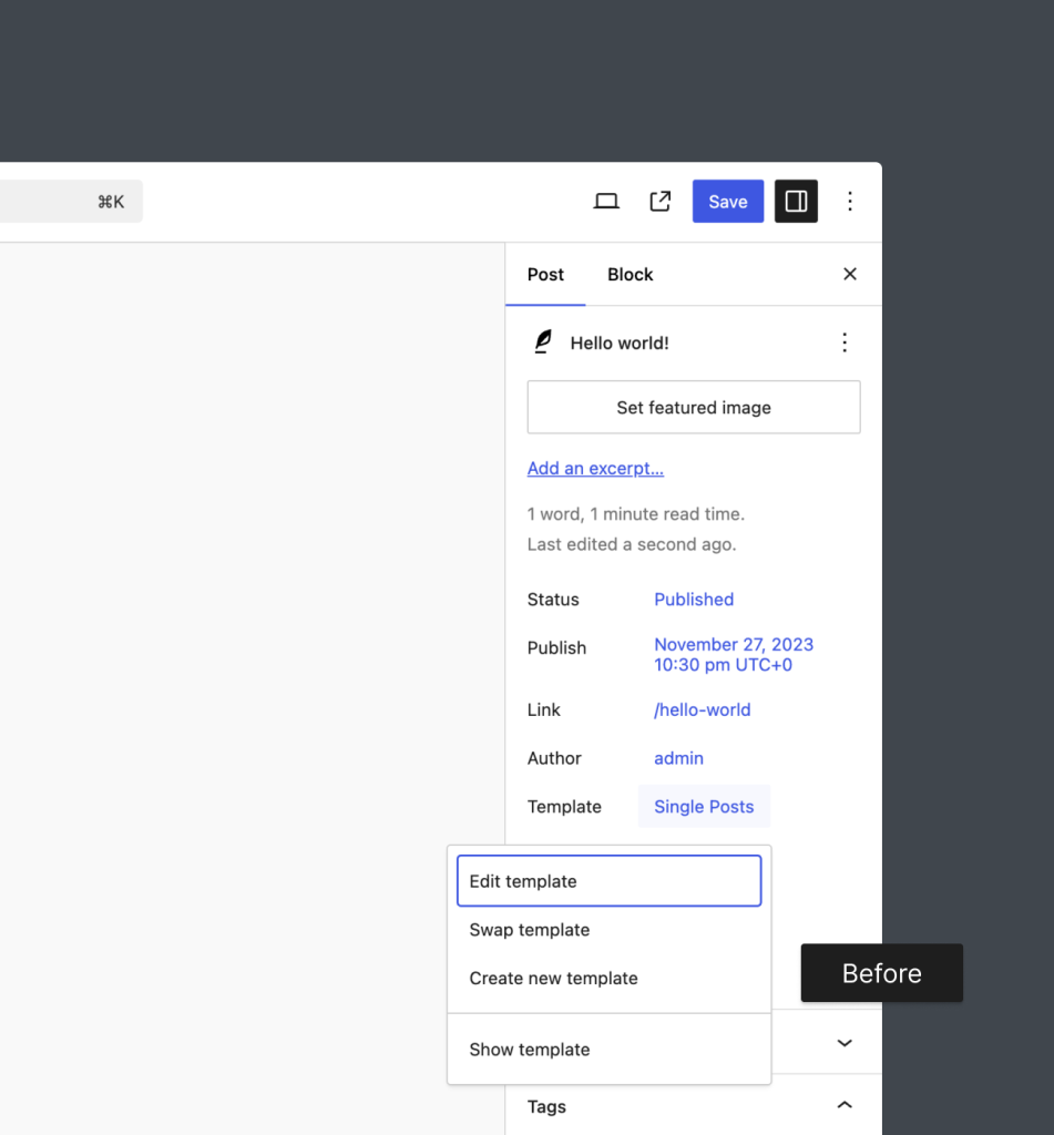 Disable access to the Template Editor (before)