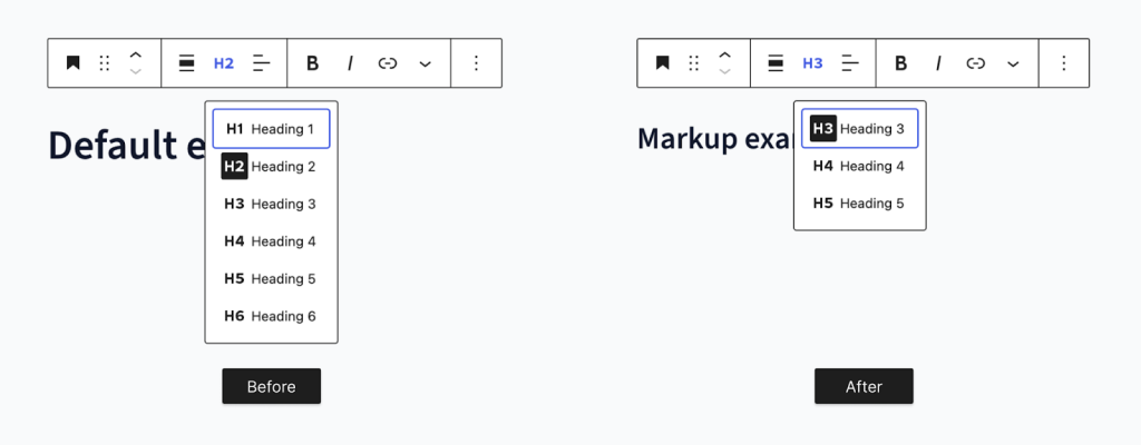 Customize Heading levels for core blocks and custom blocks