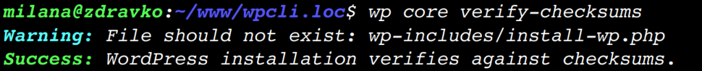 Output including warning message about existence of unknown file, while core files pass verification.