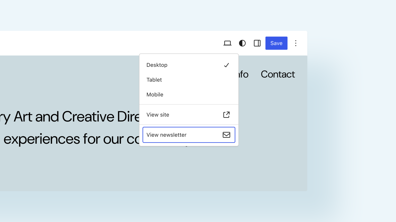 An extensibility demo of the Preview dropdown.