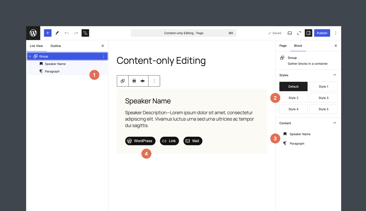 The sample block layout with content-only mode enabled.