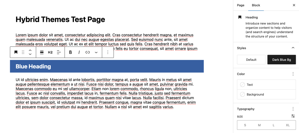 Example of a Dark Blue Heading Style Variation used in the editor.